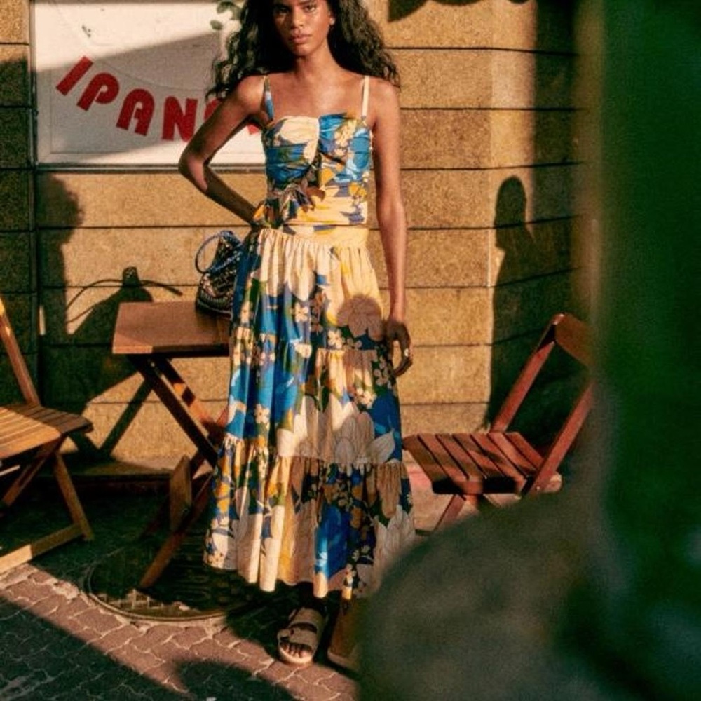 Sézane x Farm Rio Sakura Tiered Maxi Skirt - Picture 3 of 7